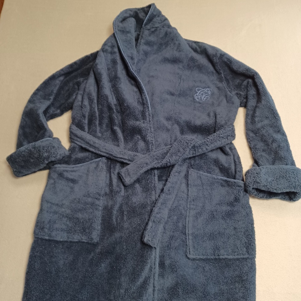 Charter Club Robe Womens S Navy Blue Cotton Terry Cloth Shawl Collar Monogrammed - Picture 9 of 12